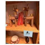 Vtg Rustic Wood Reindeer Candle Holders
