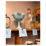 Vtg Blue Fenton Milk Glass Compote