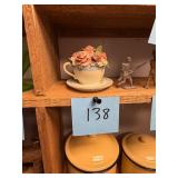 Vtg Ceramic Teacup Floral Figurine