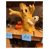 Vtg Halloween Ceramic Tree Ghost Pumpkin