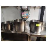 THREE STAINLESS STEEL POTS