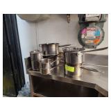 EIGHT ASSORTED SIZE STAINLESS STEEL SAUCE POTS