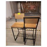THIRTEEN WOOD AND METAL FRAME STOOLS