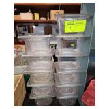 ELEVEN 1/6 SIZE PLASTIC BINS w/ LIDS 4' DEEP
