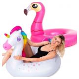 JOYIN 2-Pack Flamingo Unicorn Pool Float - Fun Bea