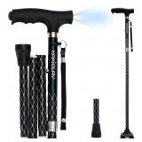 KAKICLAY Folding Walking Cane with LED Light for W