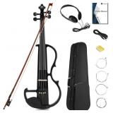 Vangoa Electric Violin Full Size 4/4, Black Silent