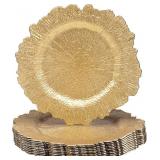 $155 MAONAME 13' Gold Charger Plates, Round Reef C