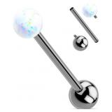 $14 OUFER Titanium Tongue Rings - White Opal Tongu
