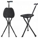 $37 UNLICON-Brown Folding Cane Stool with Seat   L