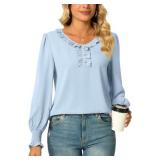 $20 Aodemo Women's Ruffled Blouse Loose Puff Long