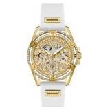 $150 Guess Ladies 40mm Watch - White Strap Champag