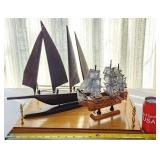 2 Vintage Wooden Sailing Ship Sail Boat