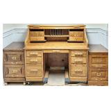 Solid Oak Vintage Post Master Roll Top Desk