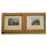 2 German Antique Aquatint Engravings Etchings