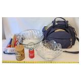 Like New Pinic Set Huge Glass Bowls & Candles