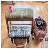 Vintage Organ Bench Footstool Wicker Pig +More