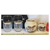 Asian Lidded Jars Signed Ceramic Glass Bamboo