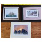 3 Vintage Art Prints 2 Signed Framed & Matted