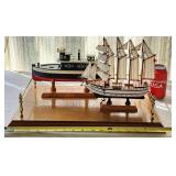 2 Vintage Wooden Sailing Ship Sail Boat