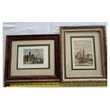 2 German Antique Aquatint Engravings Etchings