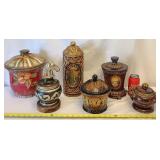 6 Lidded Canisters & Large Cookie (?) Jar