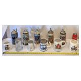 11 Vintage Beer Stein Mug Tankard & Pewter Lids