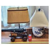 2 Vintage Table Lamps Wooden Cannon & Asian Style