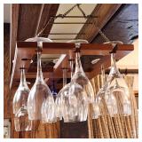 Mahogany Hanging Wine Glass Rack & 15 Glasses