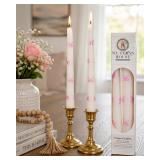 Set of 2! White & Pink Taper Candles: 10inches