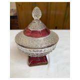 Vtg Ruby candy dish w/lid 6' tall