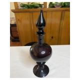 Vtg amethyst hand blown vase with stopper 12'