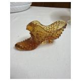 Vintage Fenton Amber Hobnail Victorian Shoe Cat