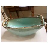 Handmade Sea foam green pottery dish with handles