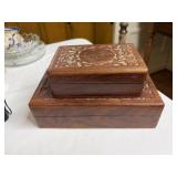 Vintage Ornate Hand Carved Wood Inlaid Jewelry