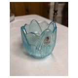 Fenton Blue Topaz  Lotus Glass Votive Candle