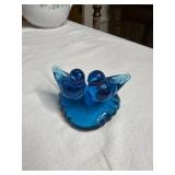 Ozark Studios art glass live birds paperweight 2'