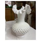 Vtg milk glass ruffle vase  hobnail 11'