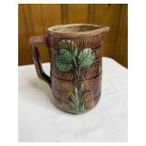 Antique Majolica Leaf Pitcher 6'