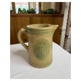 Antique yellow & green cow milk pitcher