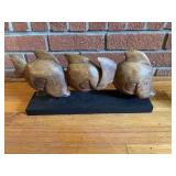 3 Fish Large Hand Carved Wooden Sculpture On Wood