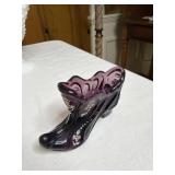 Fenton art glass painted purple slipper