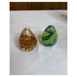 2 Pair Hand Blown Art Glass Paperweights Green