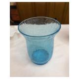 Vintage Blue Crackle Glass Vase 6' Tall 4.5'