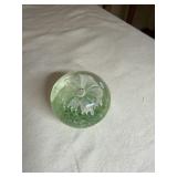 Vintage Art Glass Paperweight Green with White