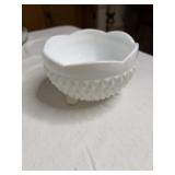 Vintage White Milk Glass Hobnail 3 footed Bowl