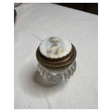 Antique Cut Glass Powder Dresser Jar w Miniature