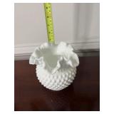Vintage Fenton Milk Glass Vase Hobnail Crimped