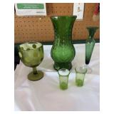 Vintage Green vases Glass & shot glasses