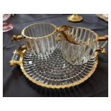 Vintage Crystal Cream-Sugar & Serving Tray Set in